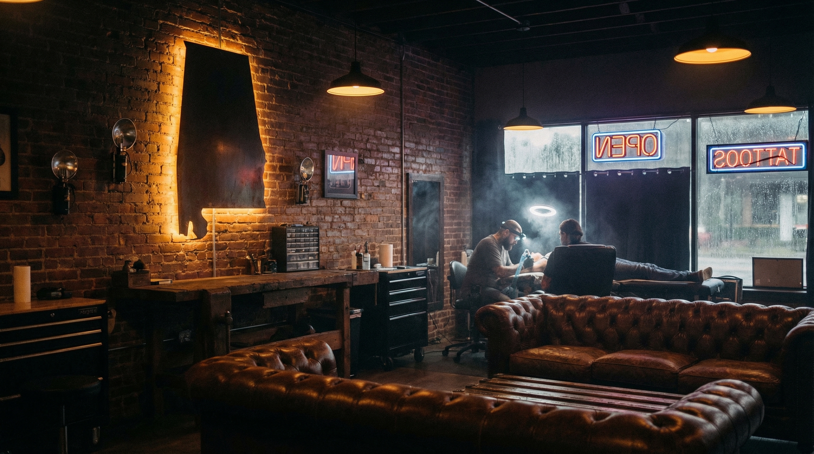 Tattoo shop interior representing Alabama